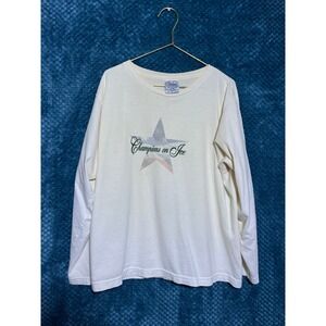 Vintage Gaziani Champions‎ on Ice Long Sleeve T-Shirt Cream Star Graphic